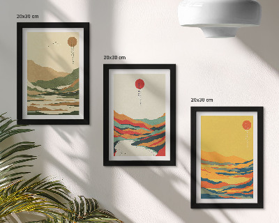 Set 3 tablouri Modele colorate de munți și râuri în stil Japandi