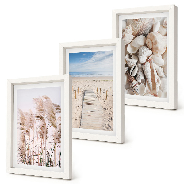 Set 3 tablouri Plajă nisipoasă cu scoici și iarbă de mare