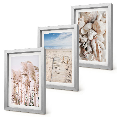 Set 3 tablouri Plajă nisipoasă cu scoici și iarbă de mare