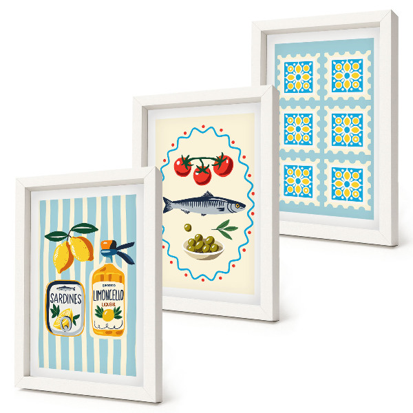 Set 3 tablouri Ilustrații de bucătărie în stil mediteranean