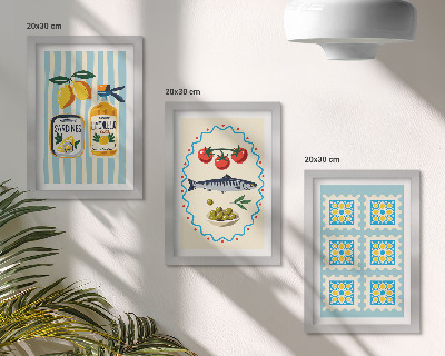 Set 3 tablouri Ilustrații de bucătărie în stil mediteranean