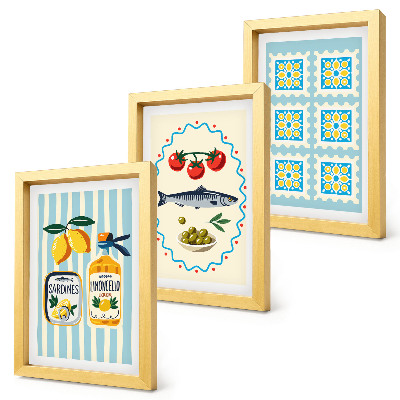 Set 3 tablouri Ilustrații de bucătărie în stil mediteranean