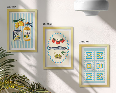 Set 3 tablouri Ilustrații de bucătărie în stil mediteranean
