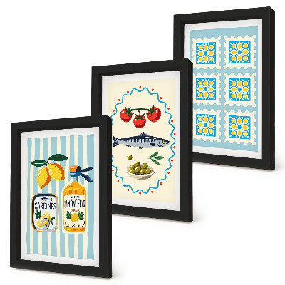 Set 3 tablouri Ilustrații de bucătărie în stil mediteranean