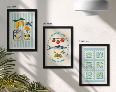 Set 3 tablouri Ilustrații de bucătărie în stil mediteranean