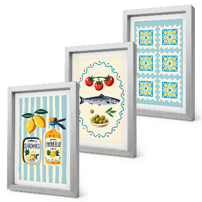 Set 3 tablouri Ilustrații de bucătărie în stil mediteranean