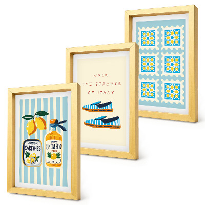 Set 3 tablouri Modele de fructe și elemente ale culturii italiene