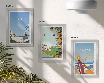 Galerie de perete cu vederi de vacanță din Amalfi, Positano și Capri