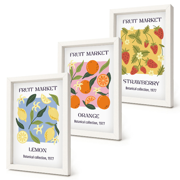 Set 3 tablouri Postere cu fructe, lămâi, portocale și căpșuni