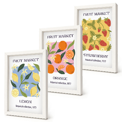 Set 3 tablouri Postere cu fructe, lămâi, portocale și căpșuni