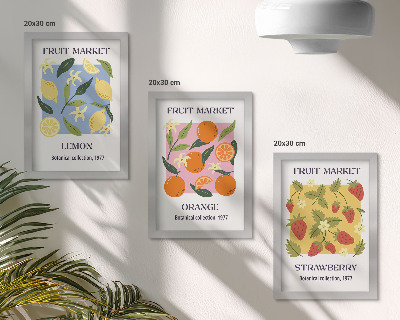 Set 3 tablouri Postere cu fructe, lămâi, portocale și căpșuni