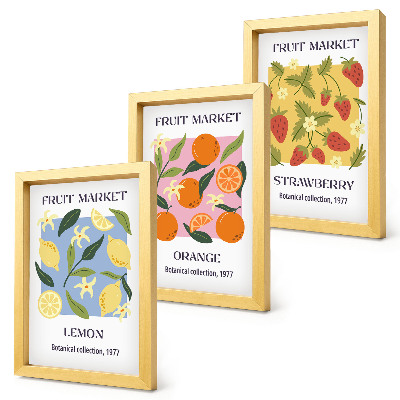 Set 3 tablouri Postere cu fructe, lămâi, portocale și căpșuni