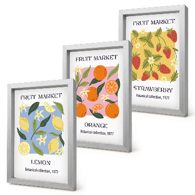 Set 3 tablouri Postere cu fructe, lămâi, portocale și căpșuni