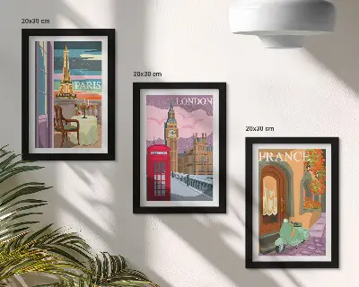 Galerie de perete cu peisaje urbane retro din Paris, Londra și Franța
