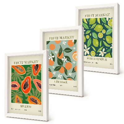 Set 3 tablouri Postere vintage cu modele de fructe
