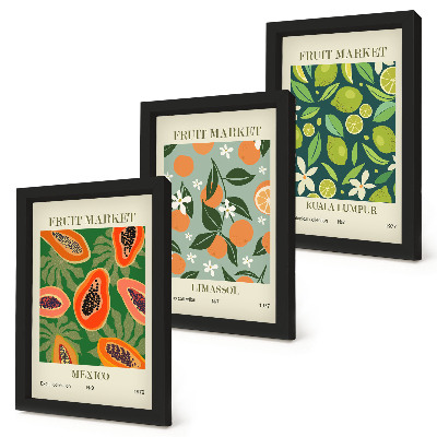 Set 3 tablouri Postere vintage cu modele de fructe