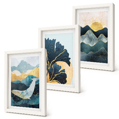Set 3 tablouri Vederi estetice abstracte cu munți și plante