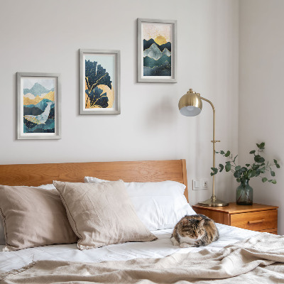 Set 3 tablouri Vederi estetice abstracte cu munți și plante