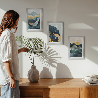 Set 3 tablouri Vederi estetice abstracte cu munți și plante
