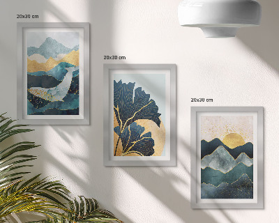 Set 3 tablouri Vederi estetice abstracte cu munți și plante