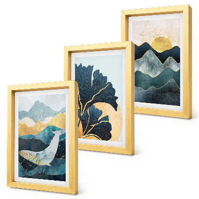 Set 3 tablouri Vederi estetice abstracte cu munți și plante
