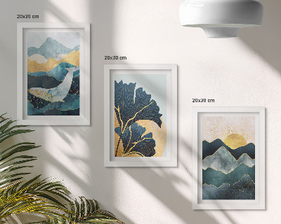 Set 3 tablouri Vederi estetice abstracte cu munți și plante