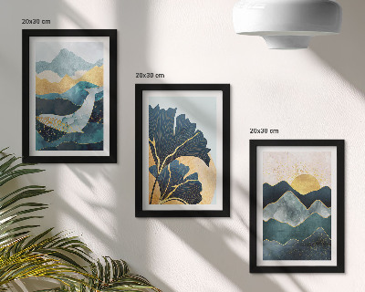 Set 3 tablouri Vederi estetice abstracte cu munți și plante