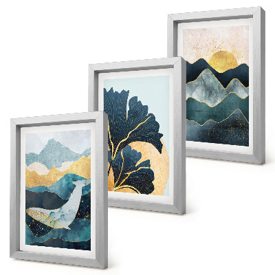 Set 3 tablouri Vederi estetice abstracte cu munți și plante