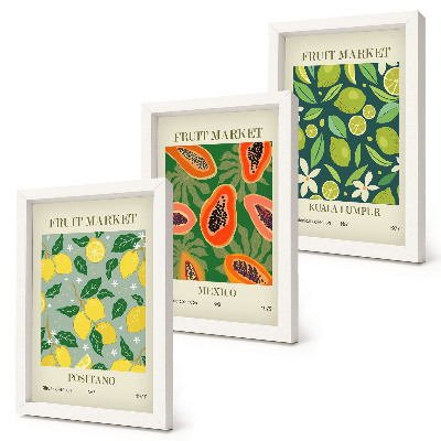 Set 3 tablouri Modele fructate de lămâi, papaya și lime