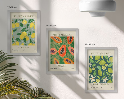 Set 3 tablouri Modele fructate de lămâi, papaya și lime