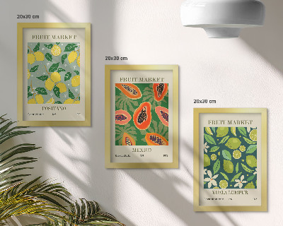 Set 3 tablouri Modele fructate de lămâi, papaya și lime