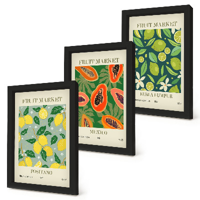 Set 3 tablouri Modele fructate de lămâi, papaya și lime