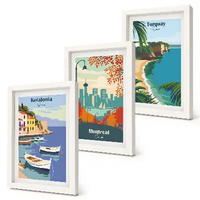 Set de 3 tablouri cu peisaje urbane și naturale din Grecia, Canada și Australia