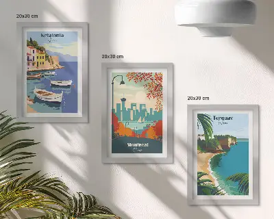 Set de 3 tablouri cu peisaje urbane și naturale din Grecia, Canada și Australia