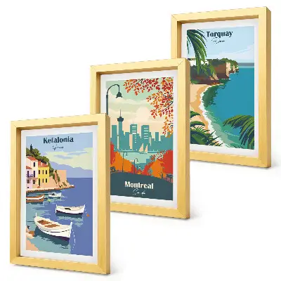 Set de 3 tablouri cu peisaje urbane și naturale din Grecia, Canada și Australia