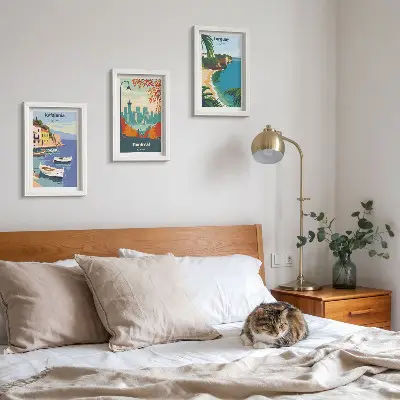 Set de 3 tablouri cu peisaje urbane și naturale din Grecia, Canada și Australia