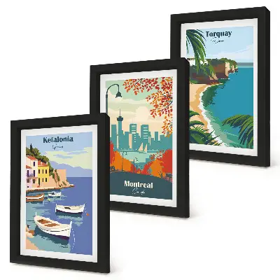 Set de 3 tablouri cu peisaje urbane și naturale din Grecia, Canada și Australia
