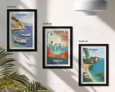 Set de 3 tablouri cu peisaje urbane și naturale din Grecia, Canada și Australia