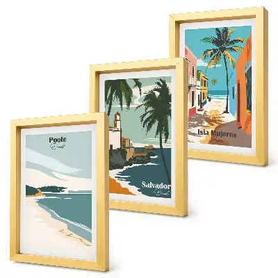 Galerie de perete cu peisaje tropicale reprezentând plaje și palmieri