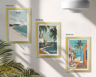 Galerie de perete cu peisaje tropicale reprezentând plaje și palmieri