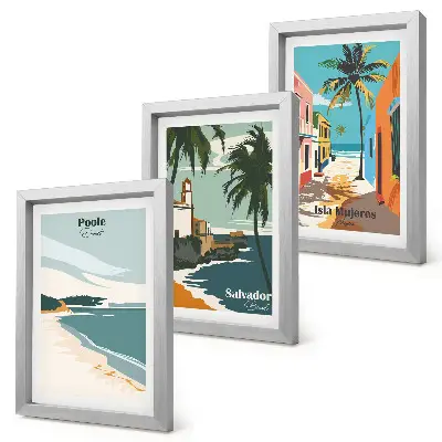 Galerie de perete cu peisaje tropicale reprezentând plaje și palmieri