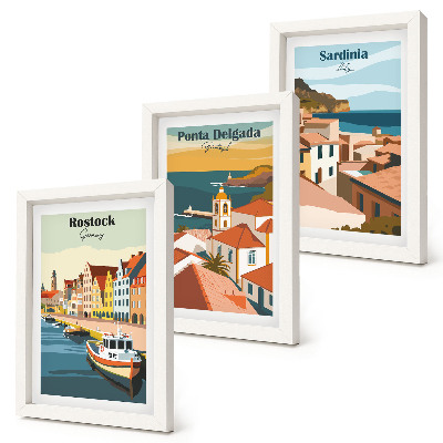 Set 3 tablouri Vederi ale orașelor portuare și de coastă europene