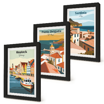 Set 3 tablouri Vederi ale orașelor portuare și de coastă europene