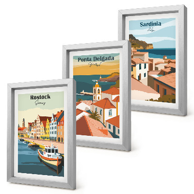 Set 3 tablouri Vederi ale orașelor portuare și de coastă europene