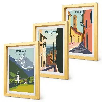 Galerie de perete cu peisaje montane și străzi din orașele italiene