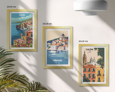 Set 3 tablouri Peisaje ale orașelor europene cu clădiri colorate