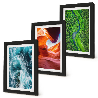 Set 3 tablouri Canion cu apă în mișcare și natură verde în pădure