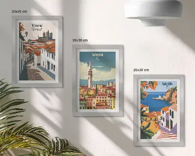 Galerie de perete cu ilustrații retro ale orașelor celebre din întreaga lume
