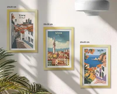 Galerie de perete cu ilustrații retro ale orașelor celebre din întreaga lume