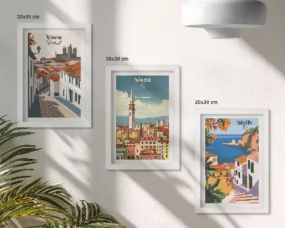 Galerie de perete cu ilustrații retro ale orașelor celebre din întreaga lume